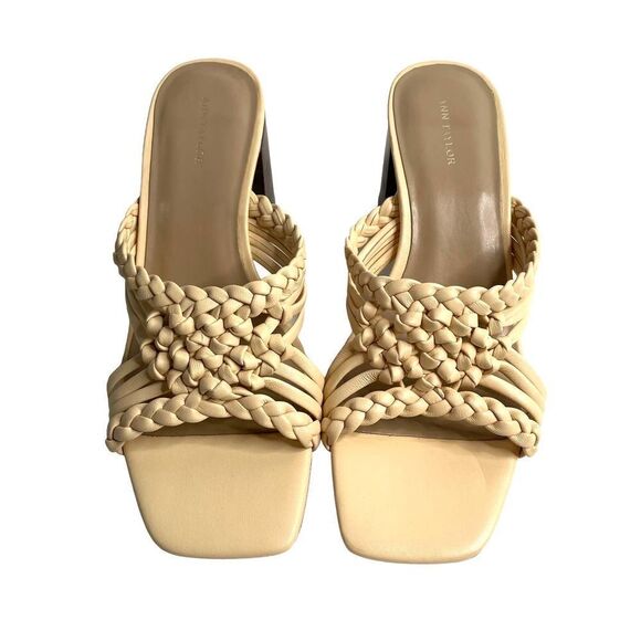 Ann Taylor Ximena leather braided chunky block heel slide heels Sz 8 - Picture 2 of 7